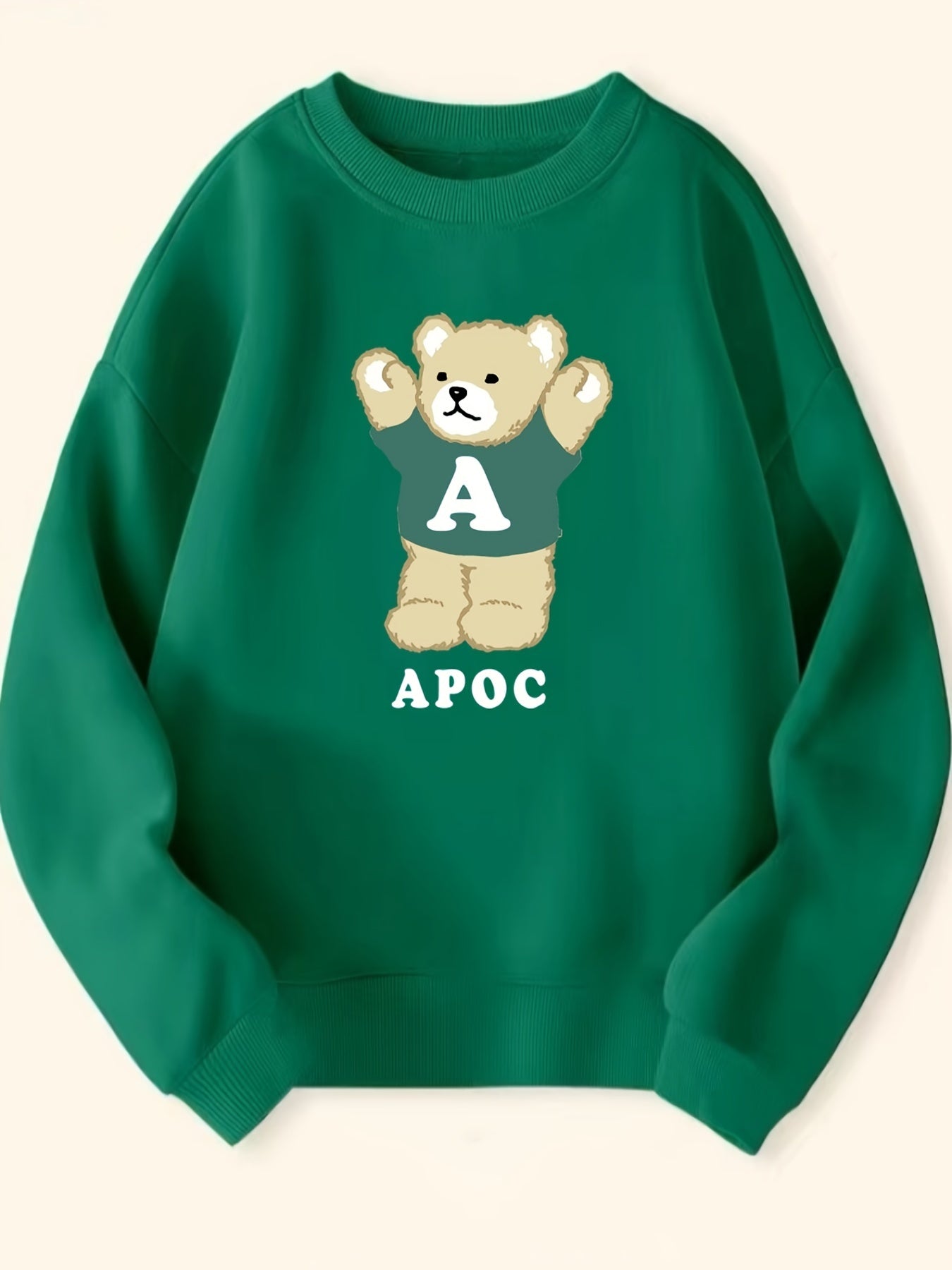 Bear Pattern Round Neck Sweatshirt For Girls Long Sleeve Top Pullovers