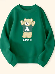 Bear Pattern Round Neck Sweatshirt For Girls Long Sleeve Top Pullovers