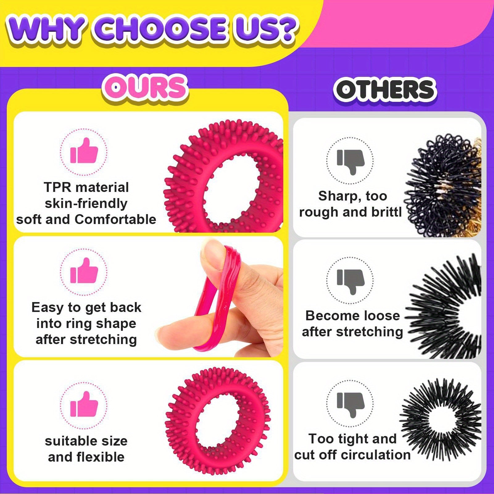 Silicone Sensory Fidget Rings Mixed Colors Durable Non Toxic Decompression Toys