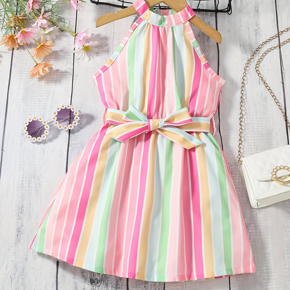 Toddler Girls Block Striped Princess Dress For Party Beach Vacation