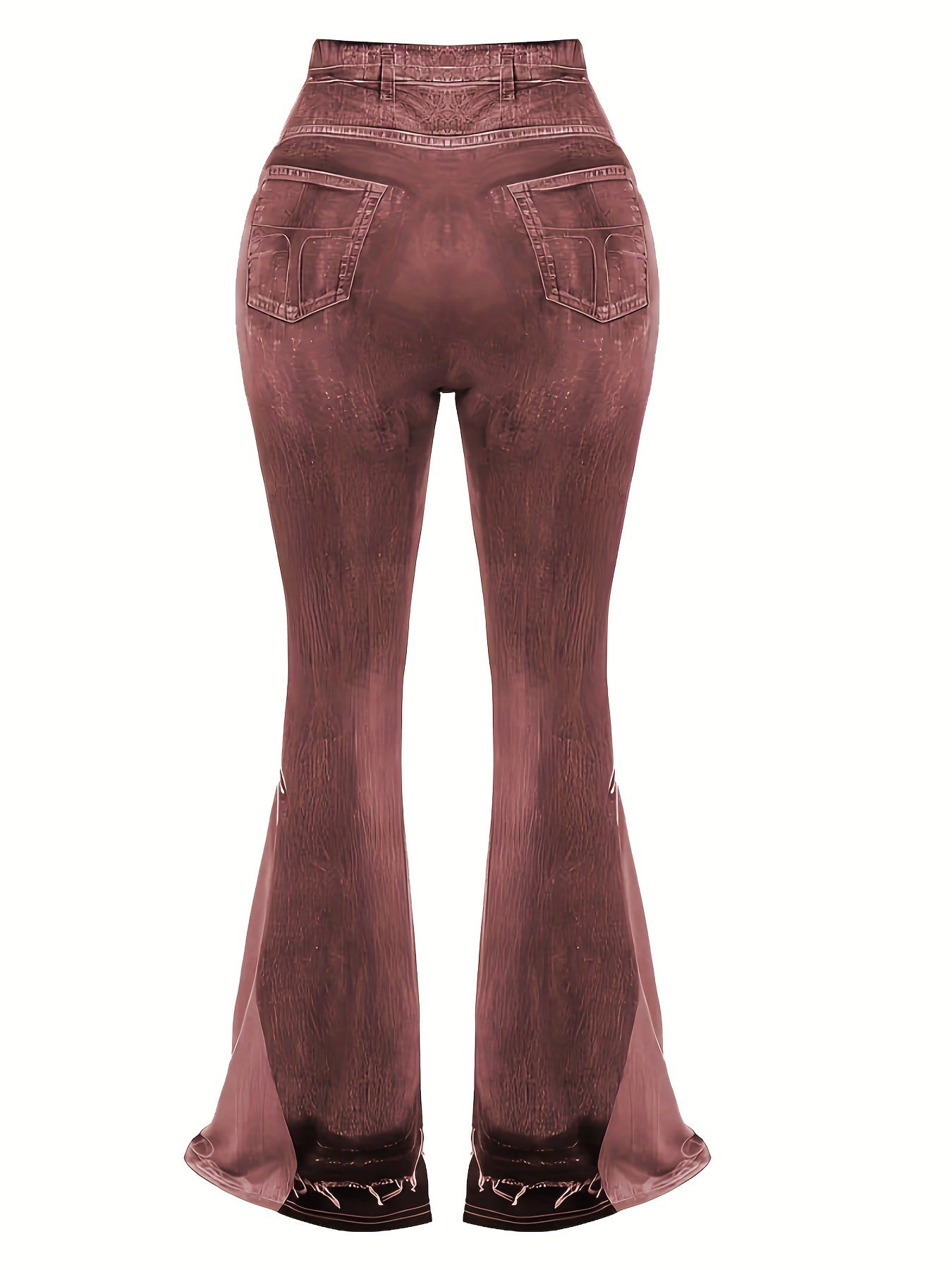  Denim Print High Rise Flare Leg Pants