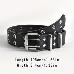 Pentagram Eyelet Rivet Belt Hollow Out PU Leather Belt Hip Hop Jeans Waistband