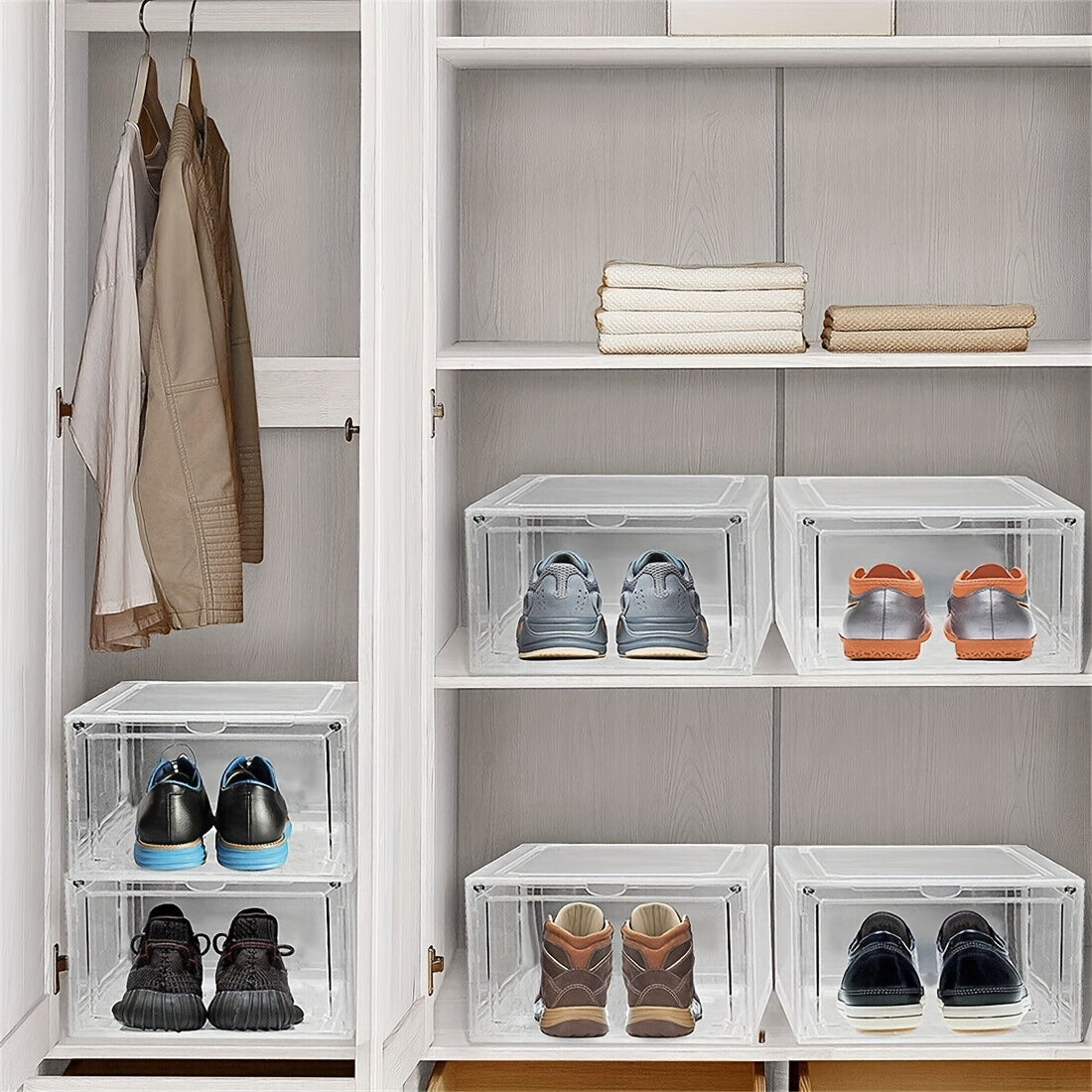 6pc Plastic Transparent Shoe Storage Boxes with Door