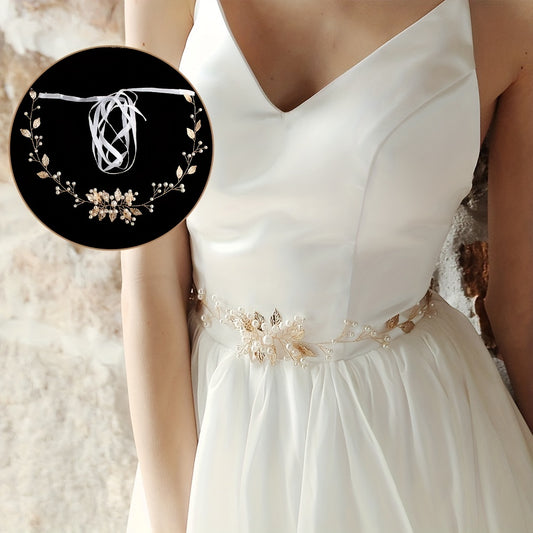 Faux Pearl Flower Wedding Belt Bridal Dress Waist Chain Sash Belt