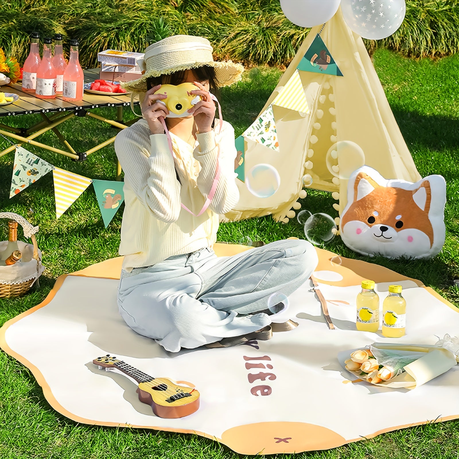 2 in 1 Foldable Picnic Mat Cartoon Pattern Waterproof Durable Pad
