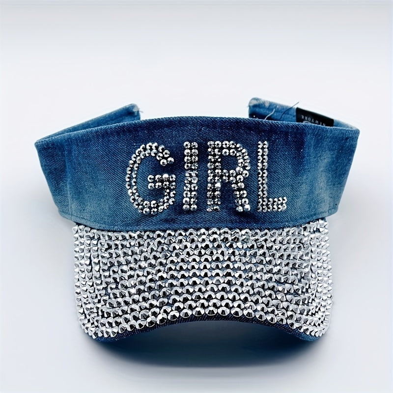 Rhinestone GIRL Sun Visor Hat Denim Baseball Cap