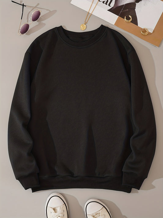 Women's Solid Pullover Sweatshirt Crew Neck Casual Long Sleeve