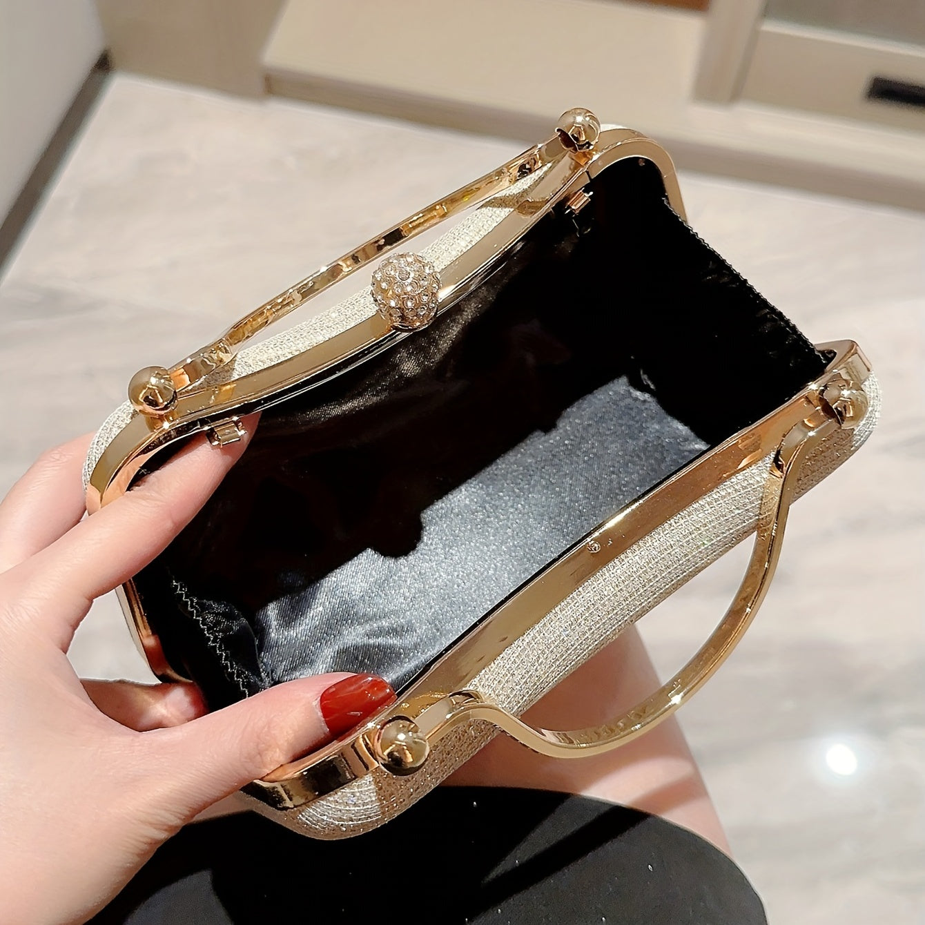 Rhinestone Glitter Chain Handbag Elegant Frame Purse
