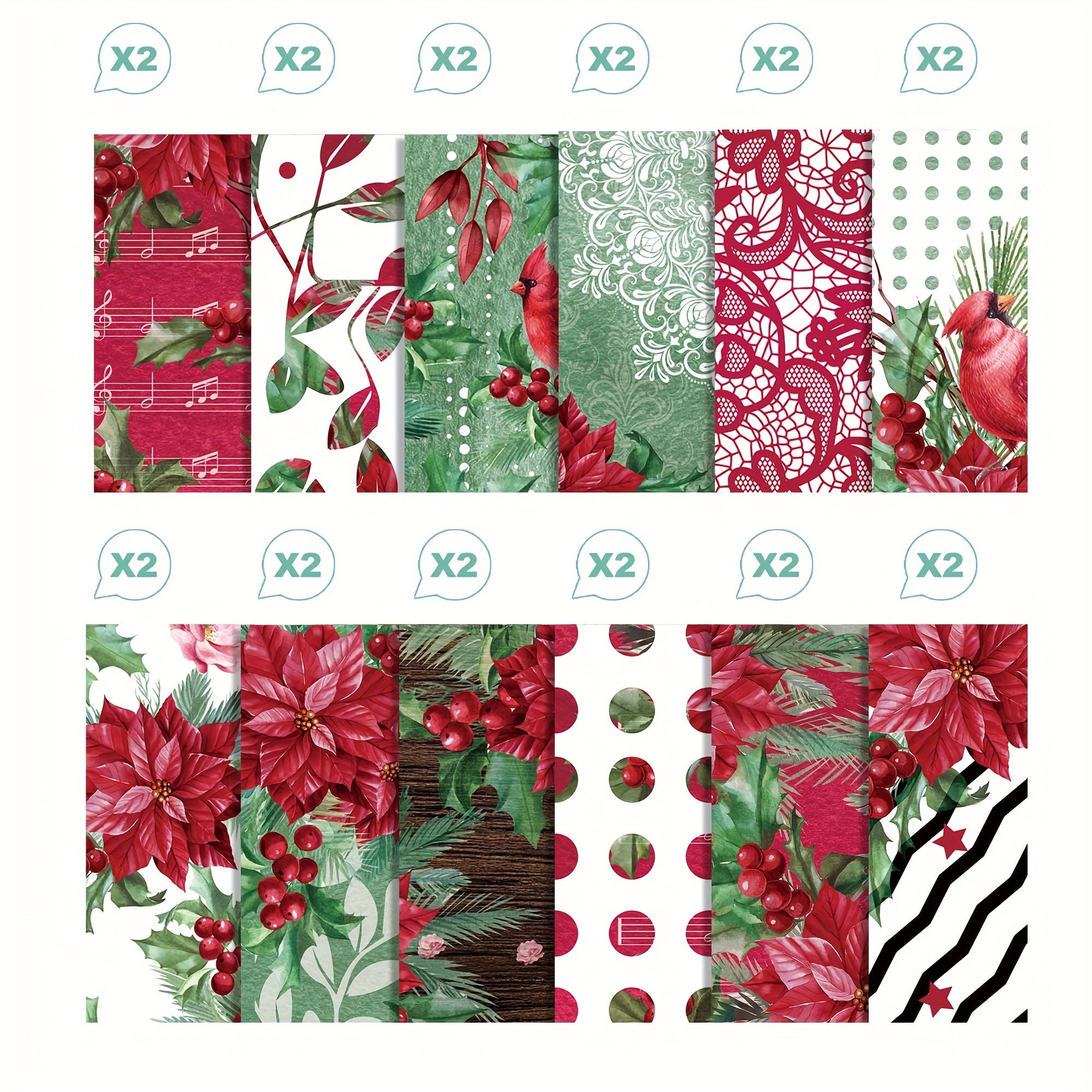 24sheets Christmas Scrapbook Paper Watercolor Poinsettia Pattern Paper