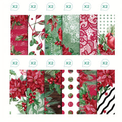 24sheets Christmas Scrapbook Paper Watercolor Poinsettia Pattern Paper