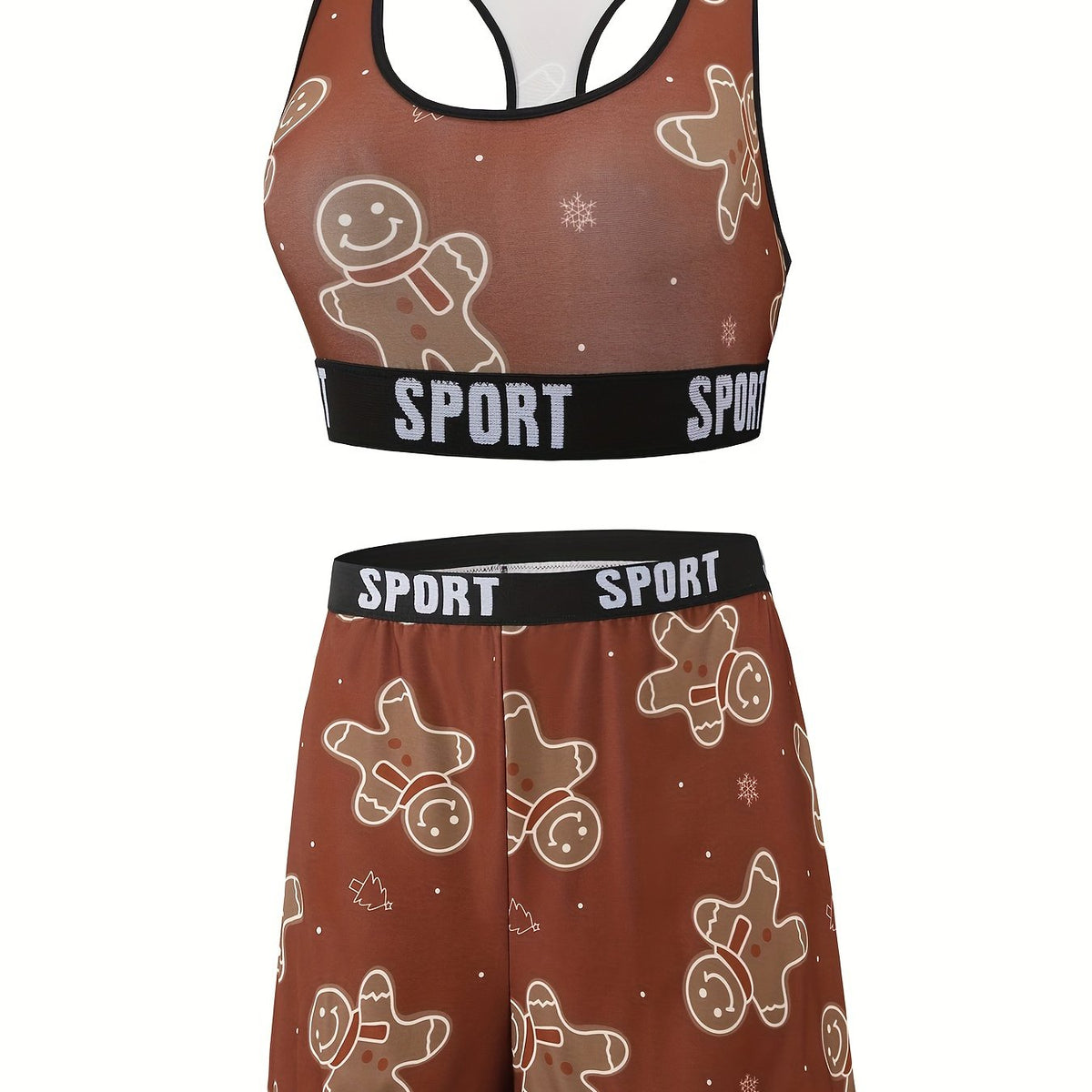  Xmas Cartoon Figure Tank Top & Snowflake Print Underwear Set