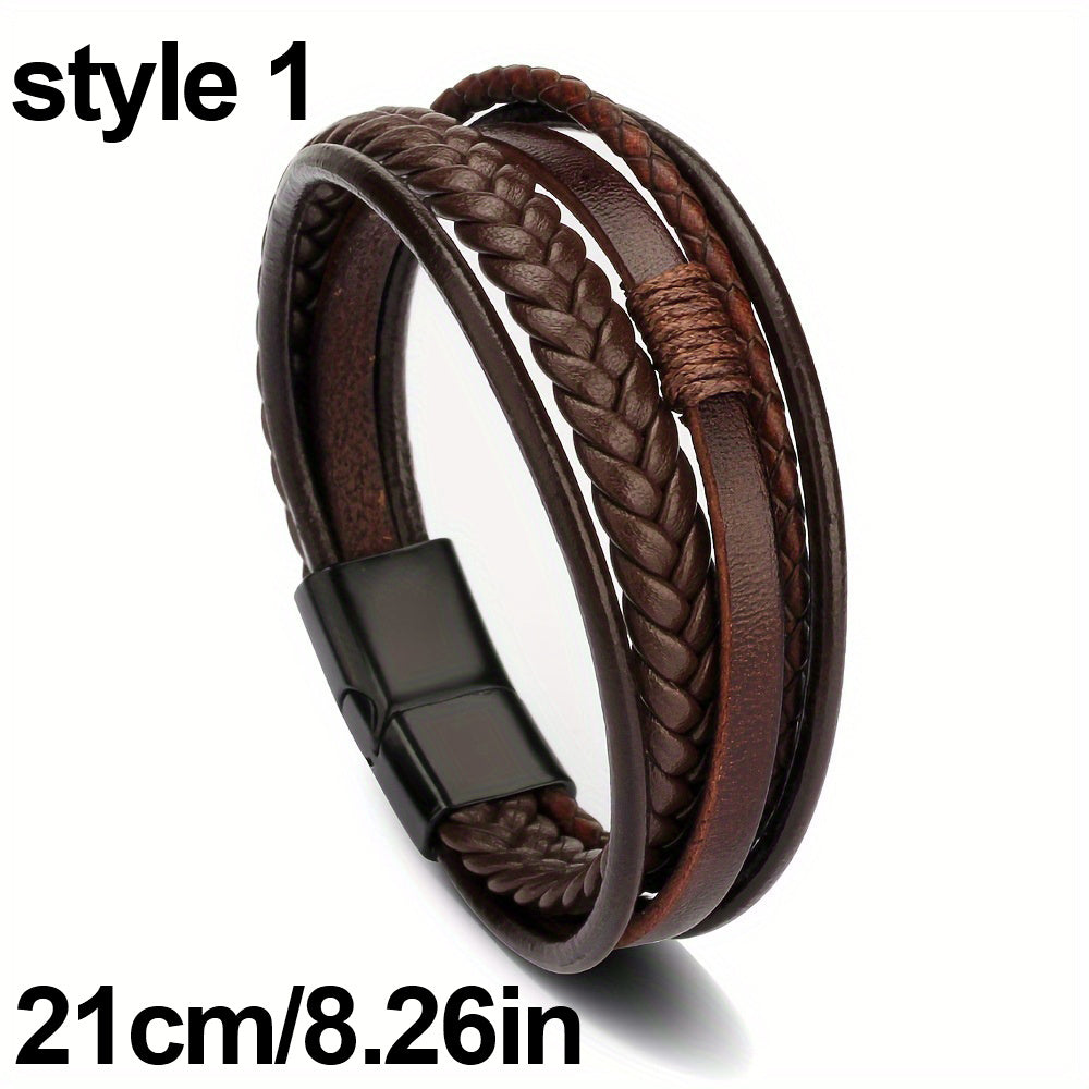 Leather Rope Handwoven Bracelet Men's Vintage Style Accessory