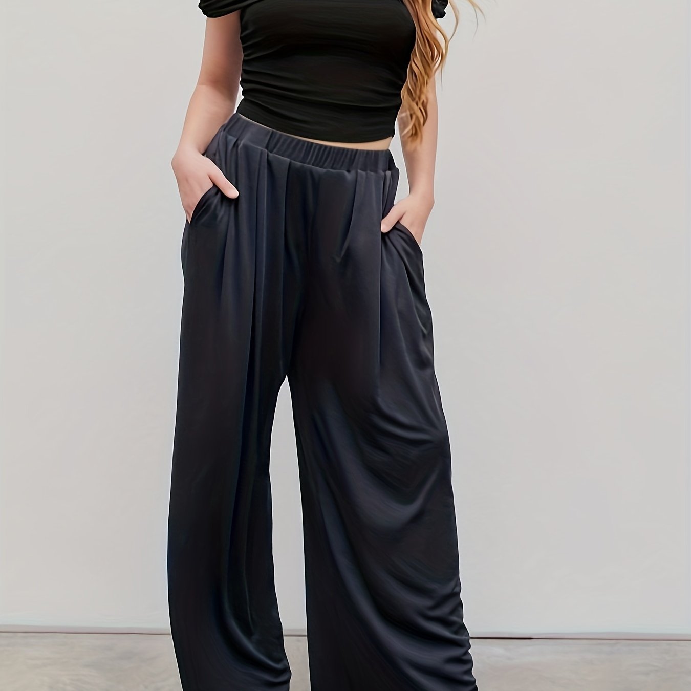  Wide Leg Trousers Elastic High Rise Stretch Pants