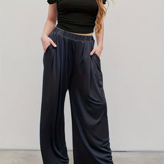  Wide Leg Trousers Elastic High Rise Stretch Pants