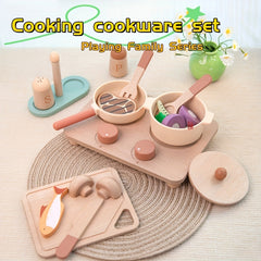 16pcs Wooden Kitchen Toy Set Interactive Cooking Game Indoor Educational Toy