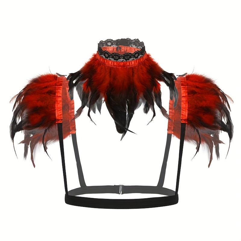 Punk Collar Shoulder Accessories Gothic Feather Belt Shawl Suit