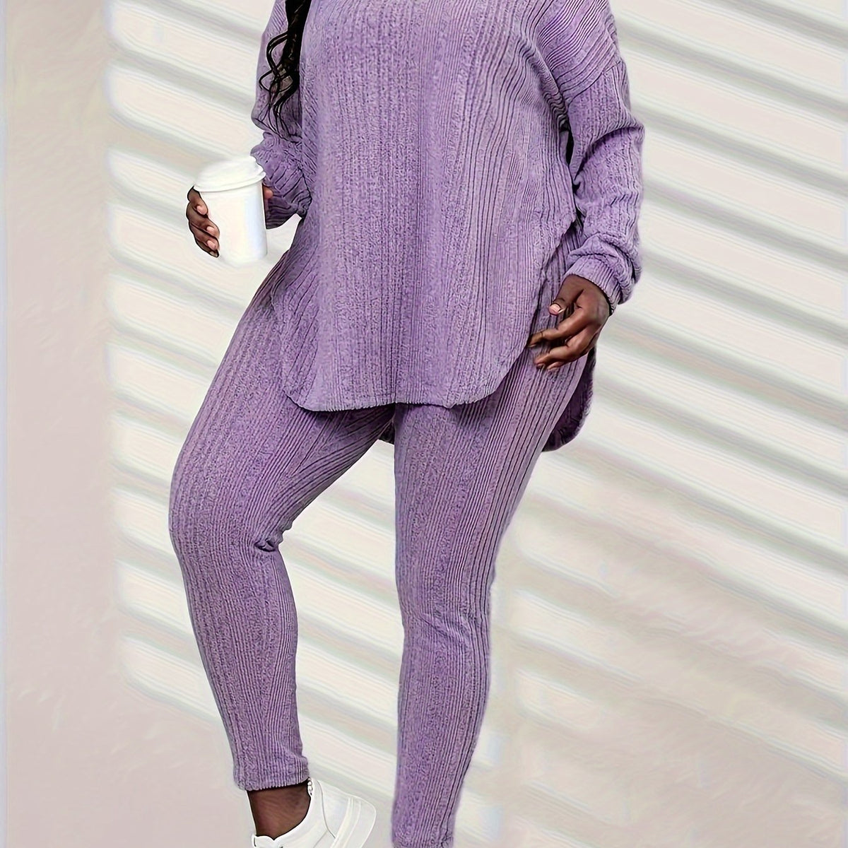  Ribbed Hoodie & Leggings Lounge Set