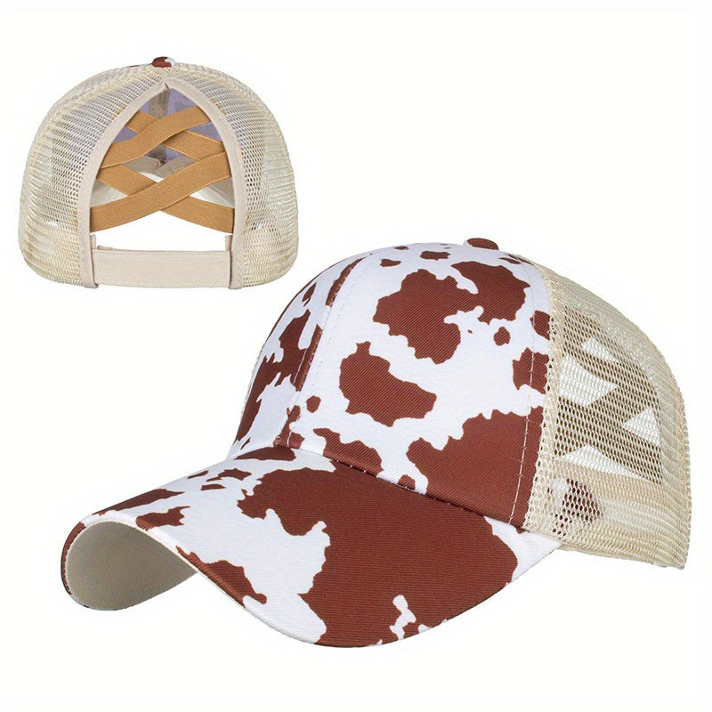 Cross Ponytail Cap Women's Men's Trucker Hat Summer Mesh