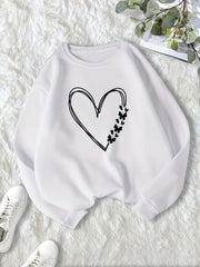 Heart & Butterfly Print Sweatshirt Cozy Crew Neck Top