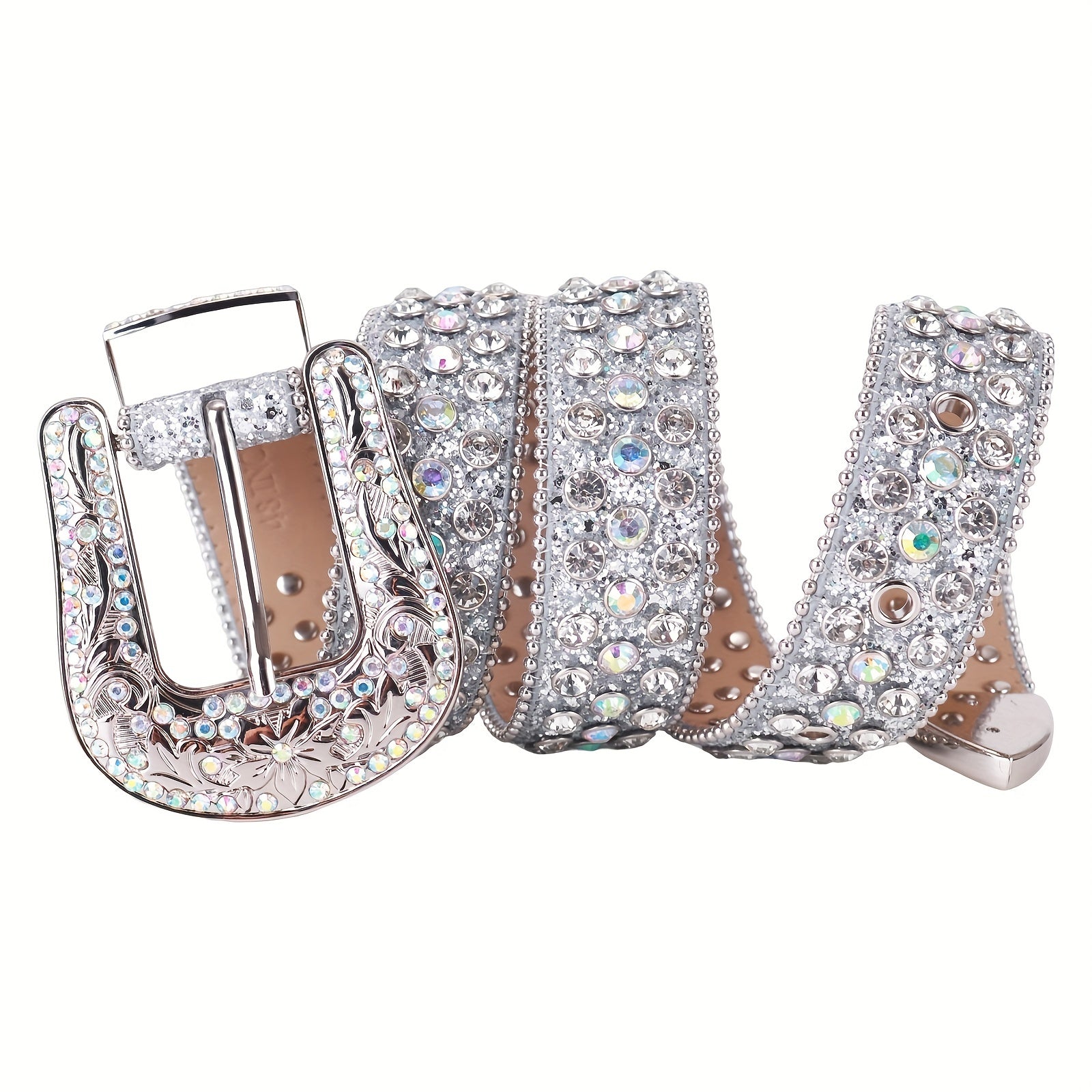 Men's Rhinestone Belt Flower Buckle Crystal Studded Cowgirl Cowboy Strap Jeans