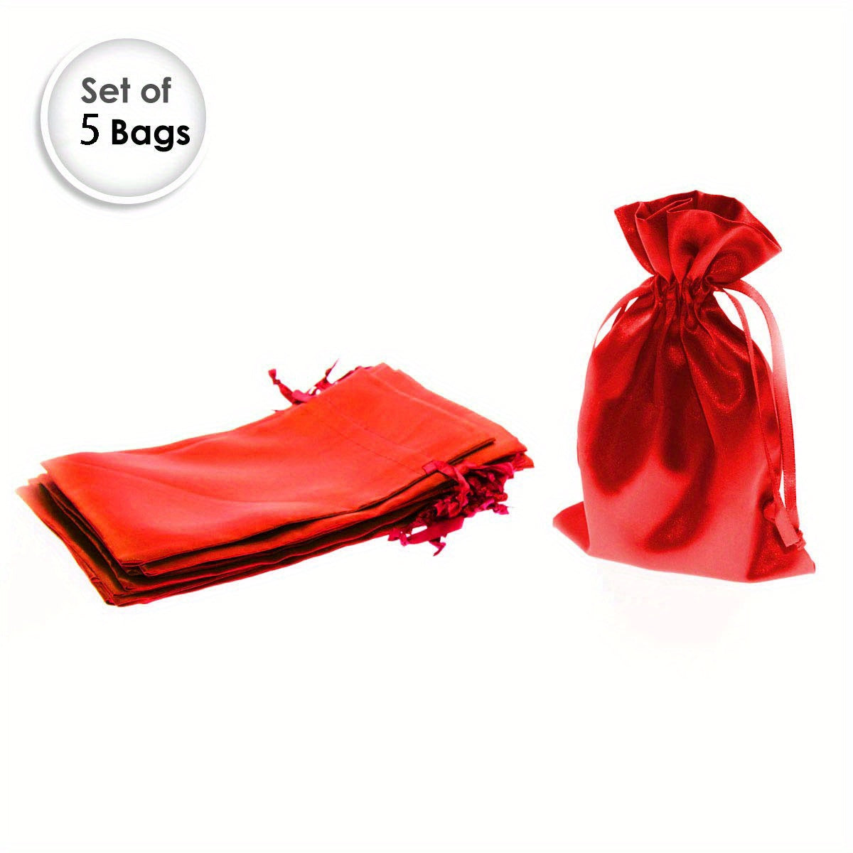 5pcs Satin Drawstring Bag Red Champagne Jewelry Wig Dust Storage