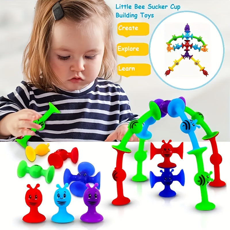 Bee Themed Suction Cup Building Blocks Set Educational Toy