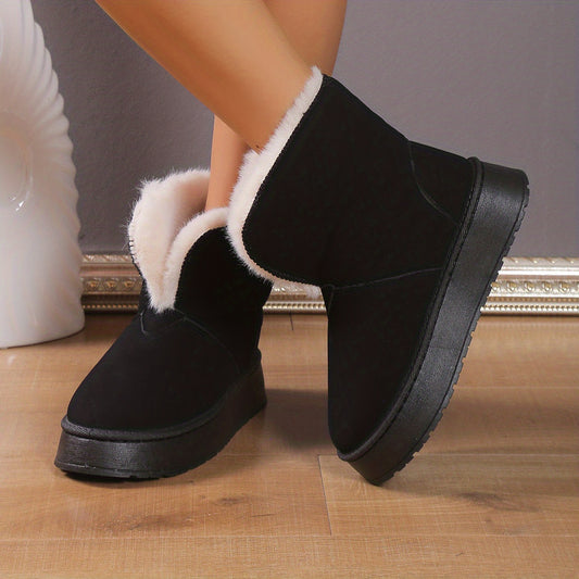 Women's Fluffy Velvet Warm Snow Boots Non-Slip Thick Bottom Slip-On Foldable