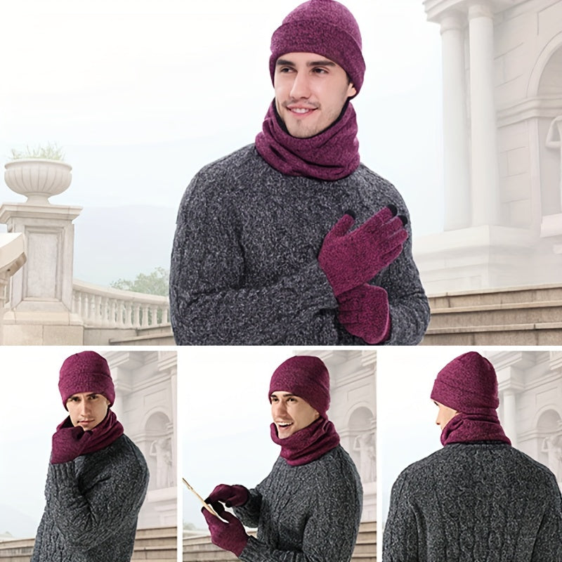 Winter Woolen Warm Knitted Hat Scarf Gloves Set