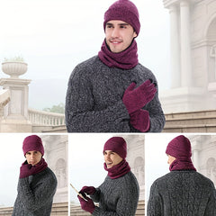 Winter Woolen Warm Knitted Hat Scarf Gloves Set