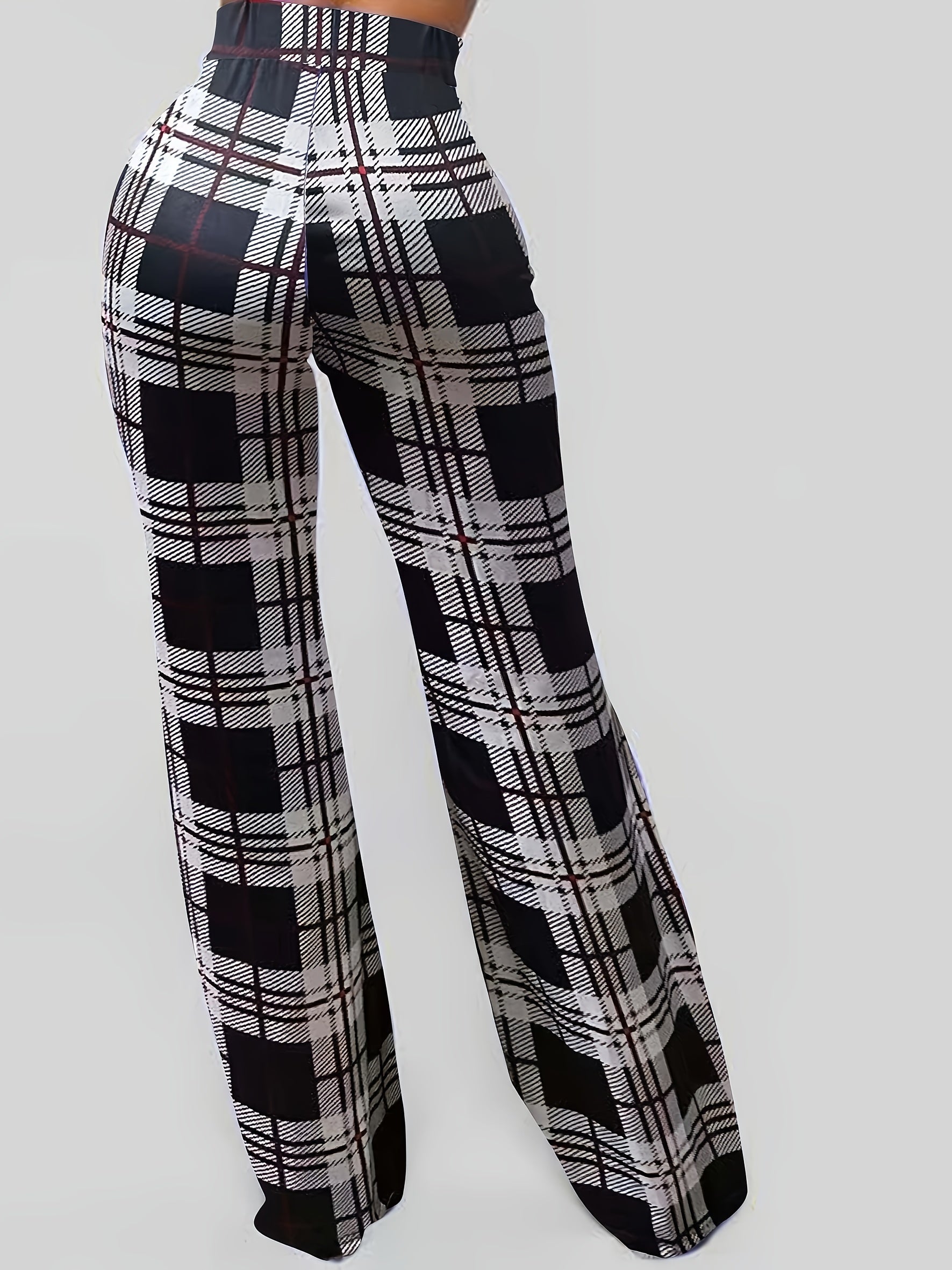 Plaid Print High Rise Wide Leg Trousers
