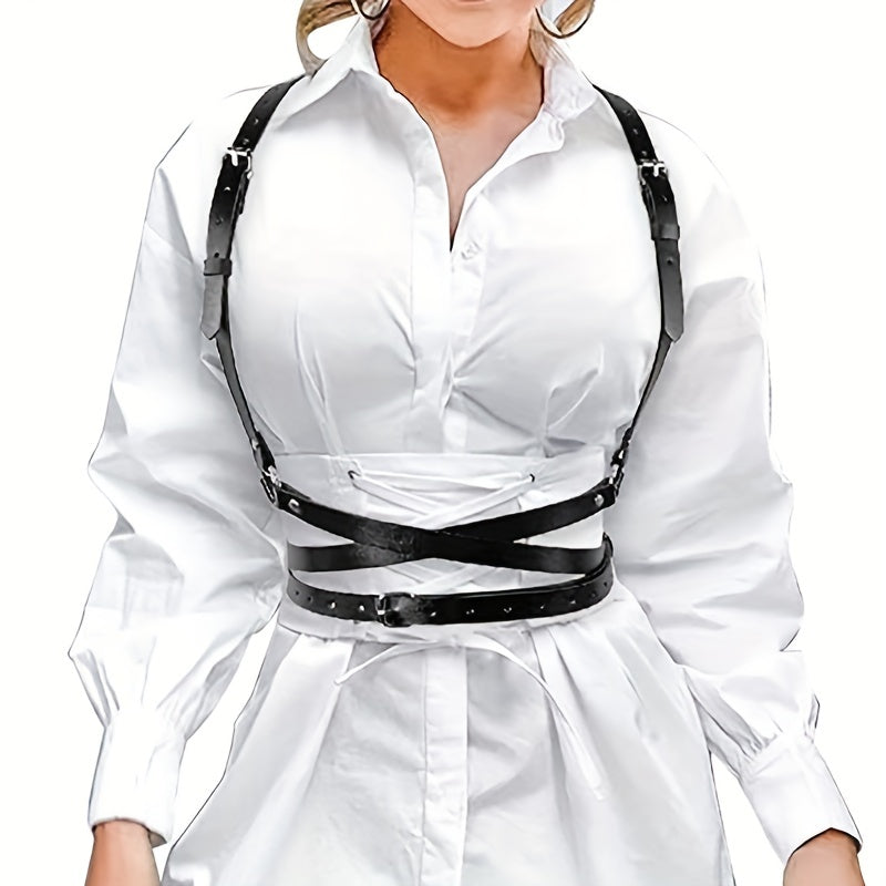 Cross Hollow Chest Harness Belt for Women PU Leather Gothic Corset