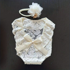 Baby Bow Lace Photography Suit Set Rose Red Beige Skin