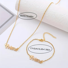 Golden Letter Bracelet & Necklace Set, Gift for Friends