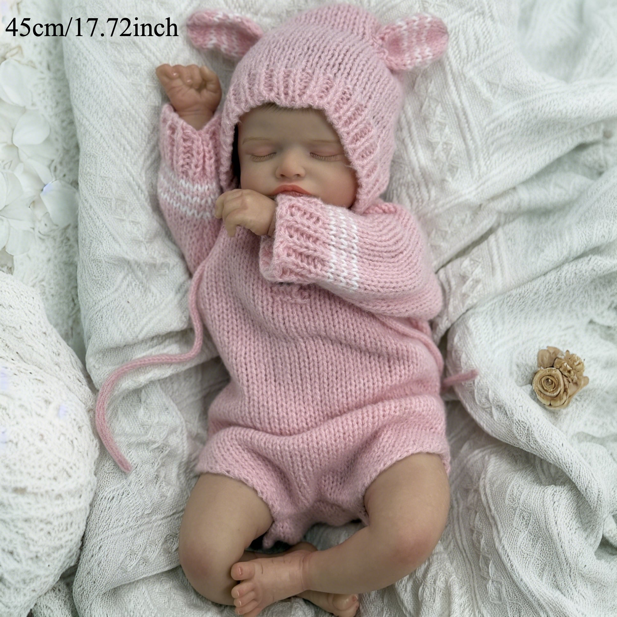 17in Soft Vinyl Baby Reborn Doll Light Beige, Blood Vessels Cloth Body Girl