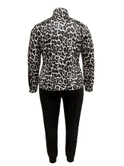 Women's Plus Leopard Print Top & Joggers Set