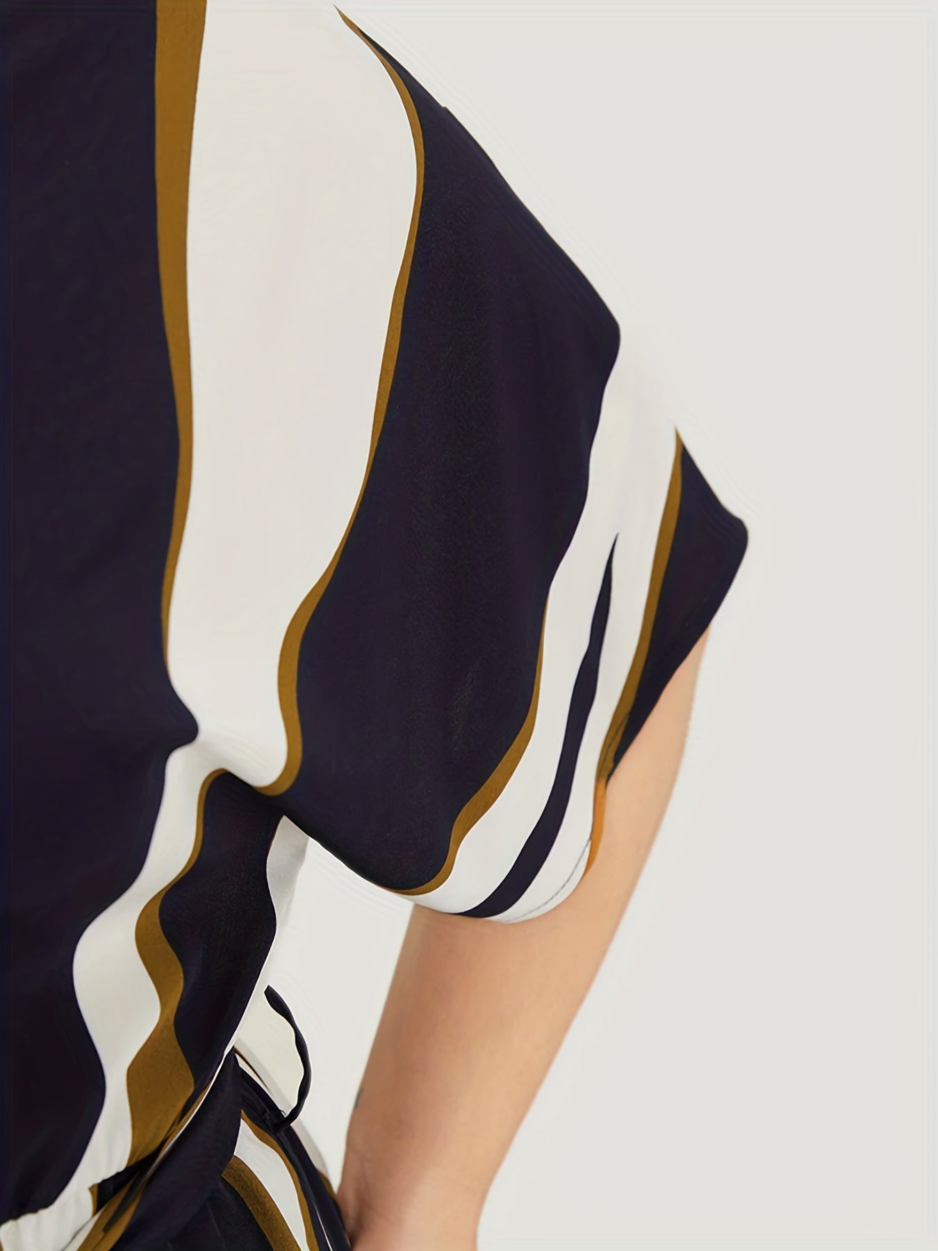  Stripe Print Batwing Sleeve Loose Fit Romper With Belt