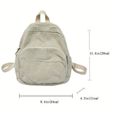 Corduroy Backpack Preppy Schoolbag Casual Travel Daypack Women