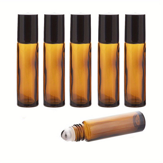 10pcs 10ml Amber Glass Roller Bottles With Stainless Steel Roller Balls And Caps