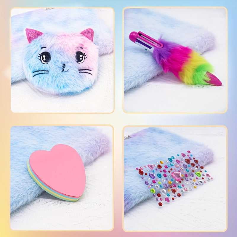 Love Heart Cat Lockable Journal Set Diary Stickers Mini Wallet for Teens