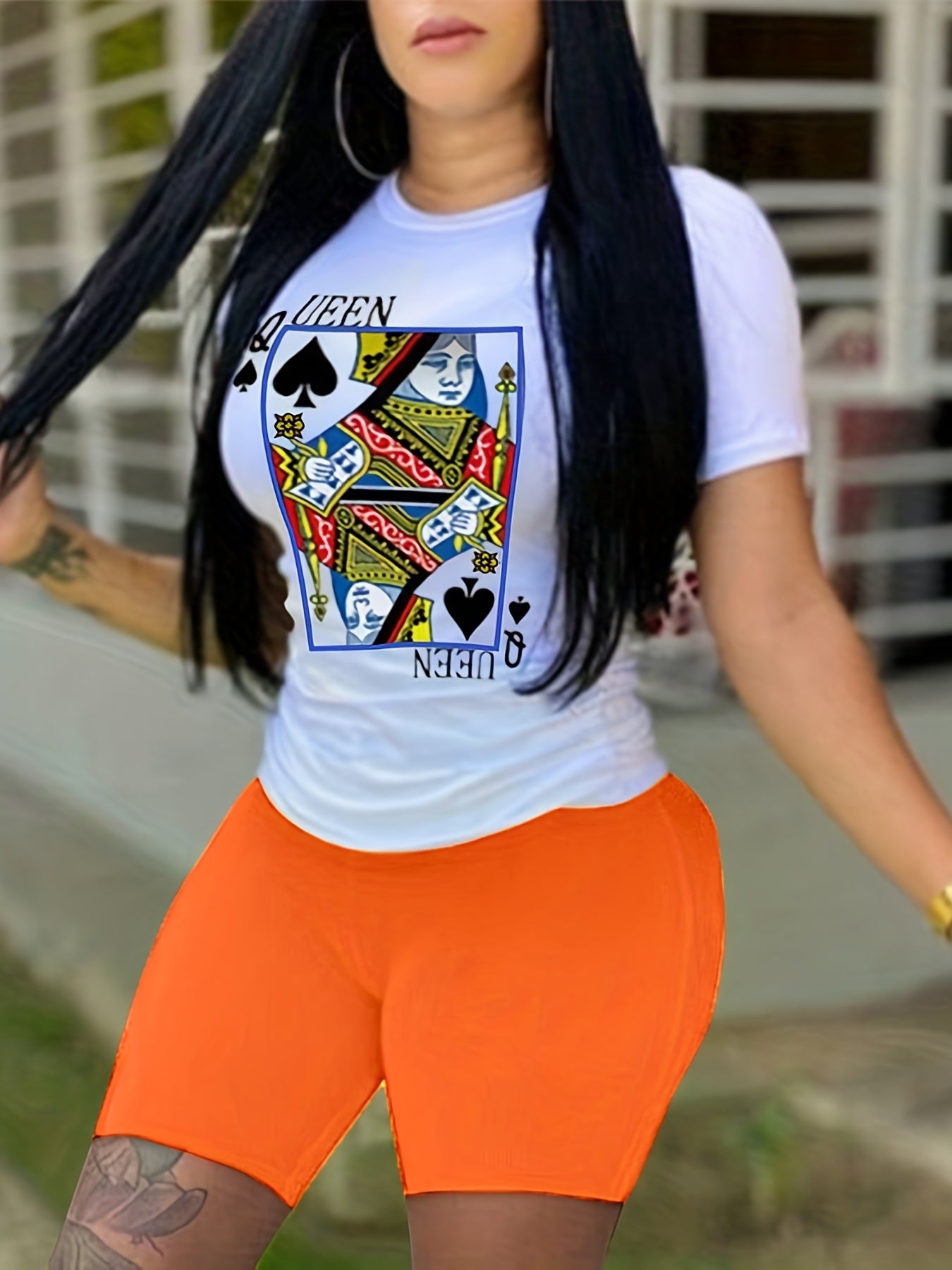  Poker Card Print 2 Piece Set Crop Top & Shorts Outfit