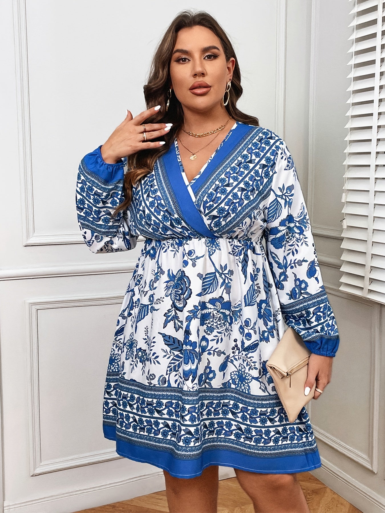  Boho Dress Women's Plus Colorblock Floral Print Mini Dress