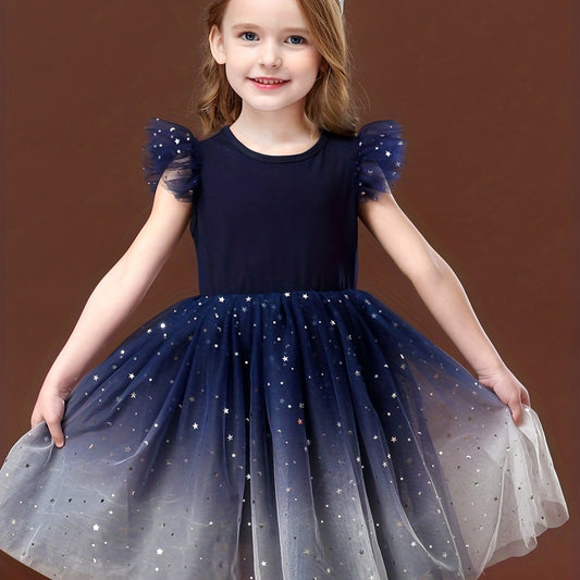 Girls Sequin Stars & Gradient Princess Dress Birthday Girl Party Tutu Dress