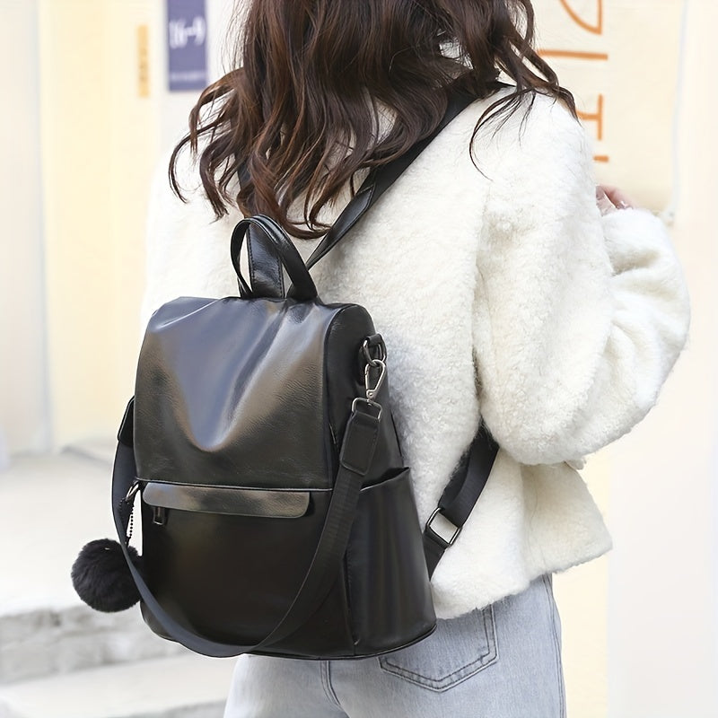 Retro Backpack Large Capacity PU Leather Handbag Women's Stylish Purse