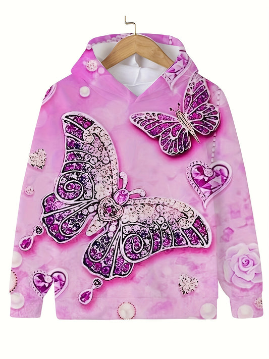 Butterfly Graphic Long Sleeve Hoodie for Girls, Boys - Fall Pullover