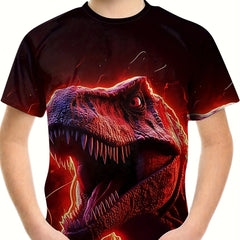 Dinosaur 3D Print Boy's Short Sleeve T shirt Round Neck Casual Top