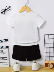 Boys 2pcs T shirt & Shorts Set Stripe Print Crew Neck Top Casual Summer