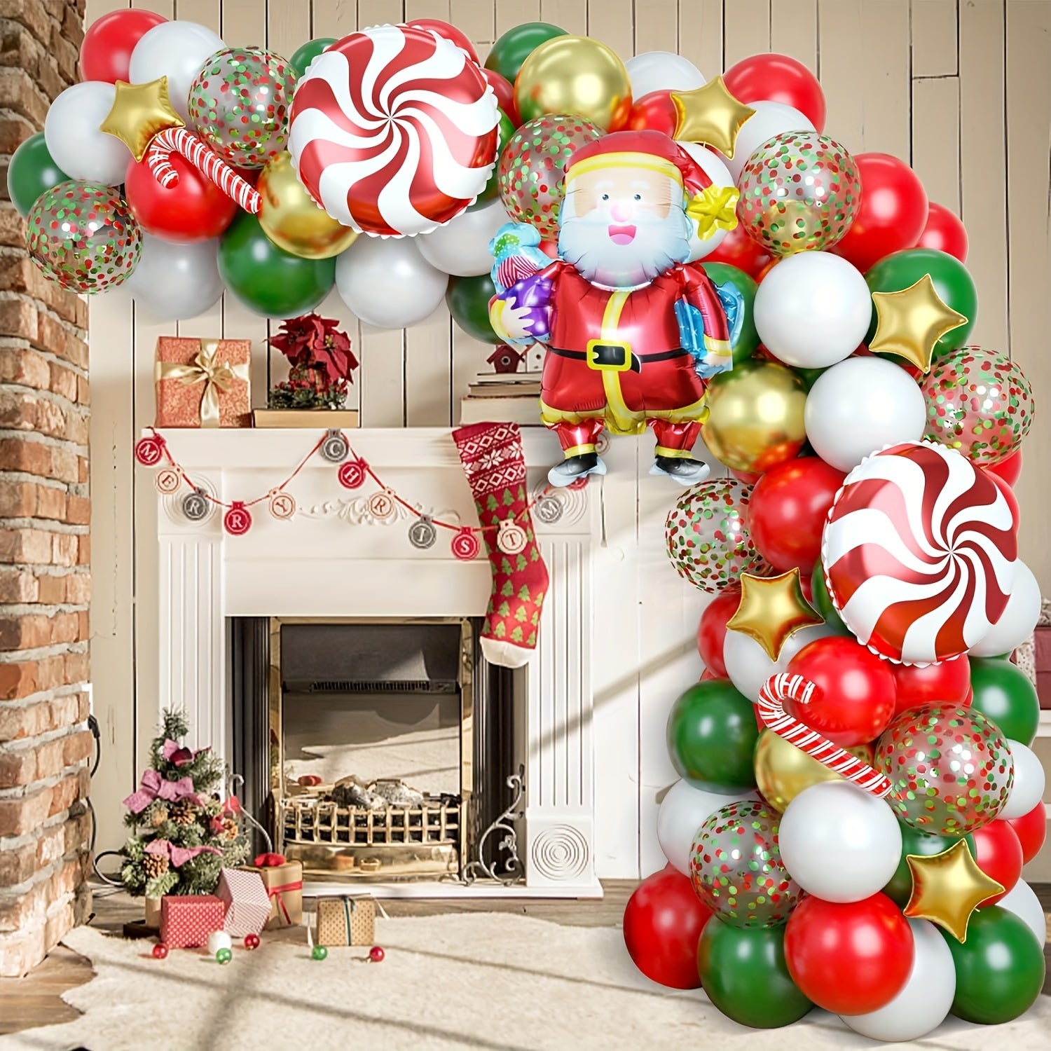 99pcs Christmas Balloons Set Santa Claus Candy Cane Red Windmill Air Balloons