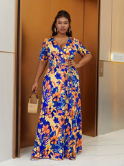  Flower Print High Waist Wrap Maxi Dress