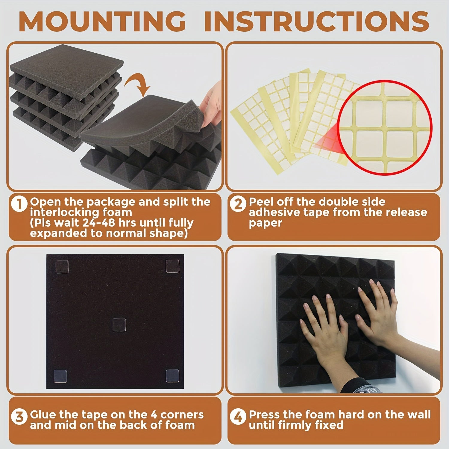 12pcs Pyramid Acoustic Foam Panels 12x12x2 Inches
