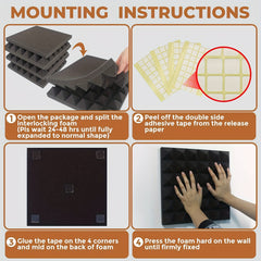12pcs Pyramid Acoustic Foam Panels 12x12x2 Inches